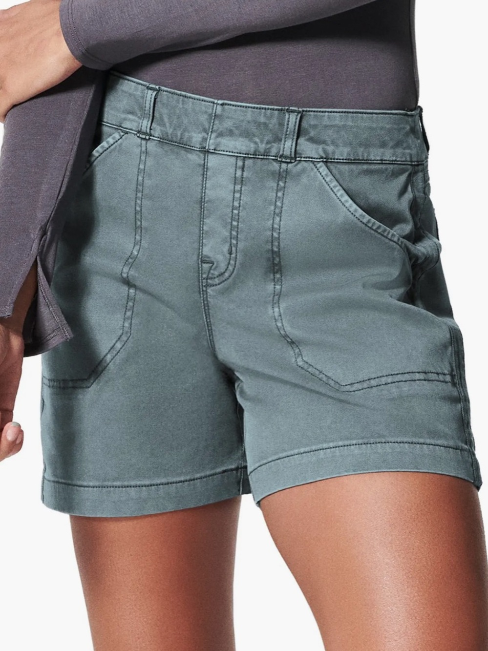 SPANX Twill Pull-On Green Stretch Shorts Front Rear Pockets Size Large